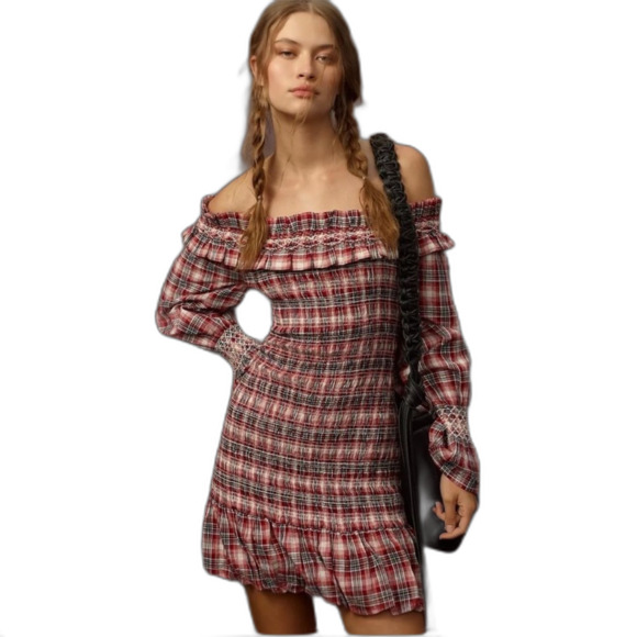 Anthropologie Pilcro Smocked Plaid Mini Dress - Size Medium, NWT - Picture 1 of 11